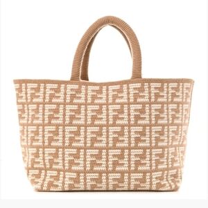 Fendi Beige and White Signature Tote